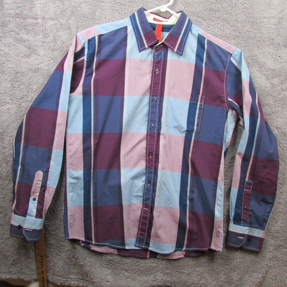 Oleg Cassini Shirt Mens Large Multicolor Plaid Vintage Fit‎ Cotton Casual